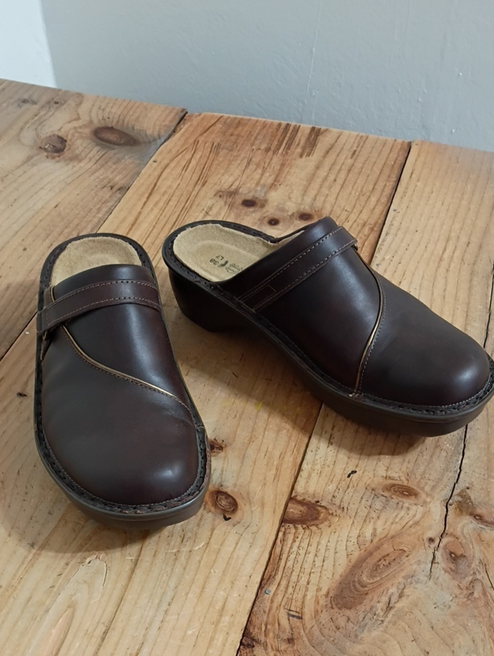 NAOT Brwon Leather Platform Mules Size 7 EU Size 38